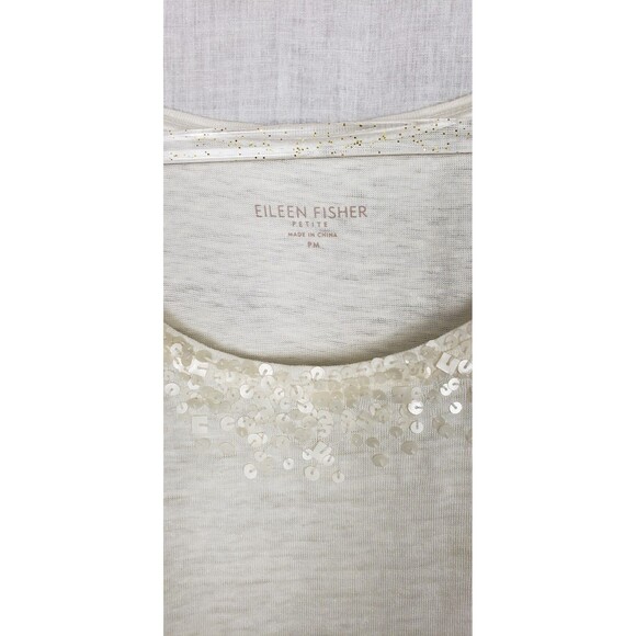 Eileen Fisher Tank Top PM Ivory White Slubbed Sequined Neck 100% Linen Vacation - Picture 2 of 5